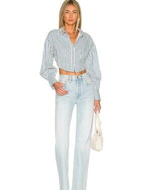 Free People X REVOLVE Ophelia Corset Buttondown in Slate Blue Combo - Size S